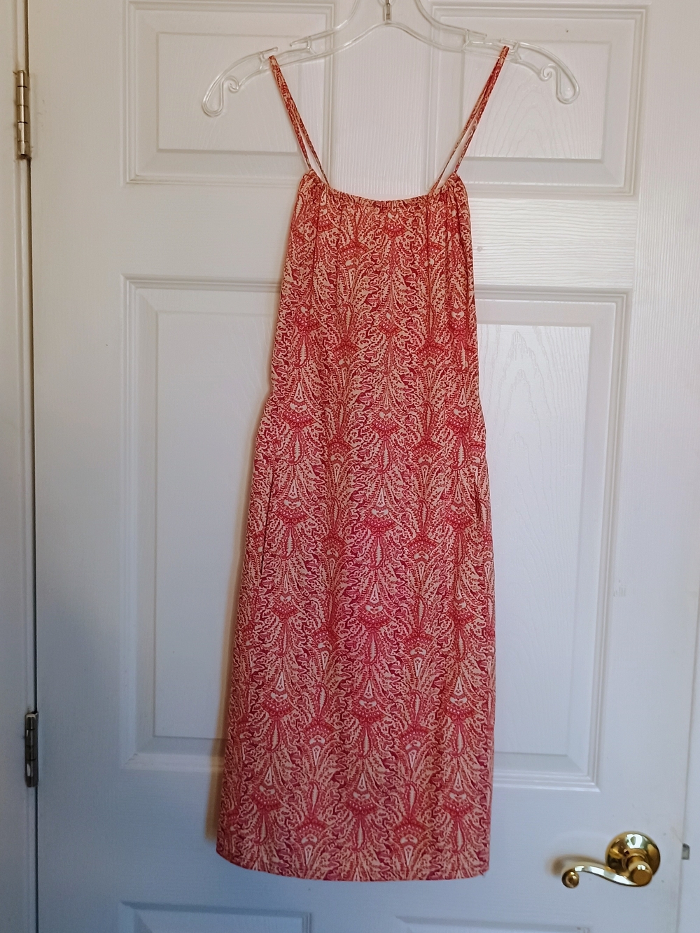 J. Crew Coral-Pink Printed Spaghetti-Strap Midi Dress